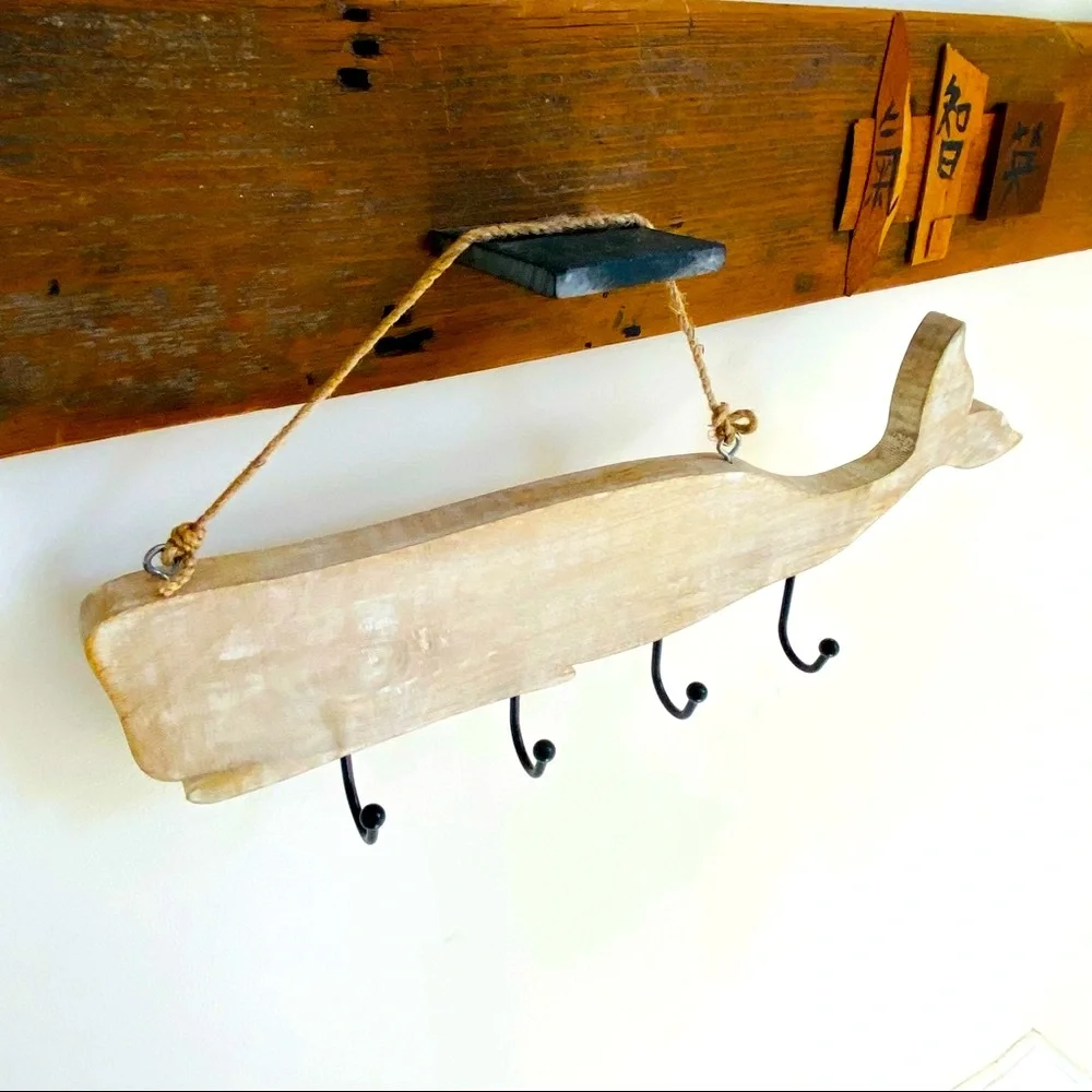 NEW without TAGS Recycled Wood Whale Coat Rack
